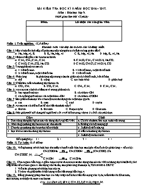 Đề kiểm tra học kỳ 2 môn Hóa học Khối 9 - Năm học 2016-2017